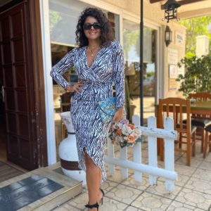 Zebra Desen Şifon Elbise