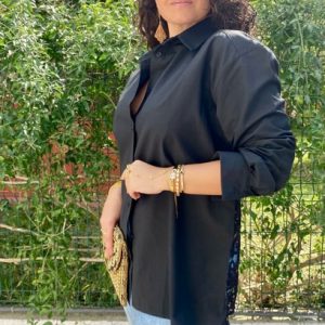 Siyah Sırtı Dantelli Gömlek
