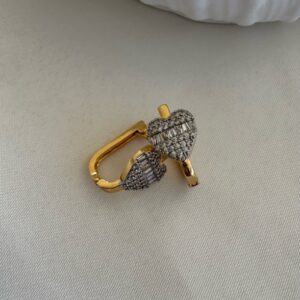 Gold Taşlı Kalp Küpe