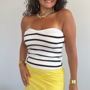 Straplez Çizgili Triko