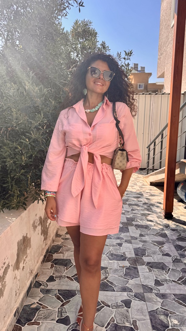 Pembe Şort Gömlek Takım