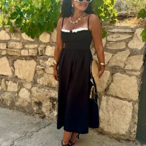 Siyah Keten Midi Elbise