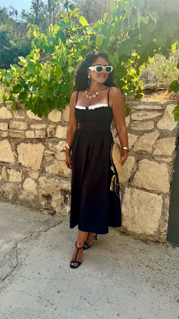 Siyah Keten Midi Elbise
