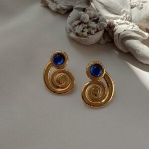 Spiral Mavi Taşlı Küpe